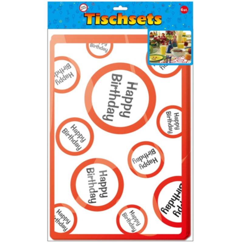 Tischsets Happy Birthday 6-tlg abwischbar 30 x 44 cm Party Tischdeko Geburtstag